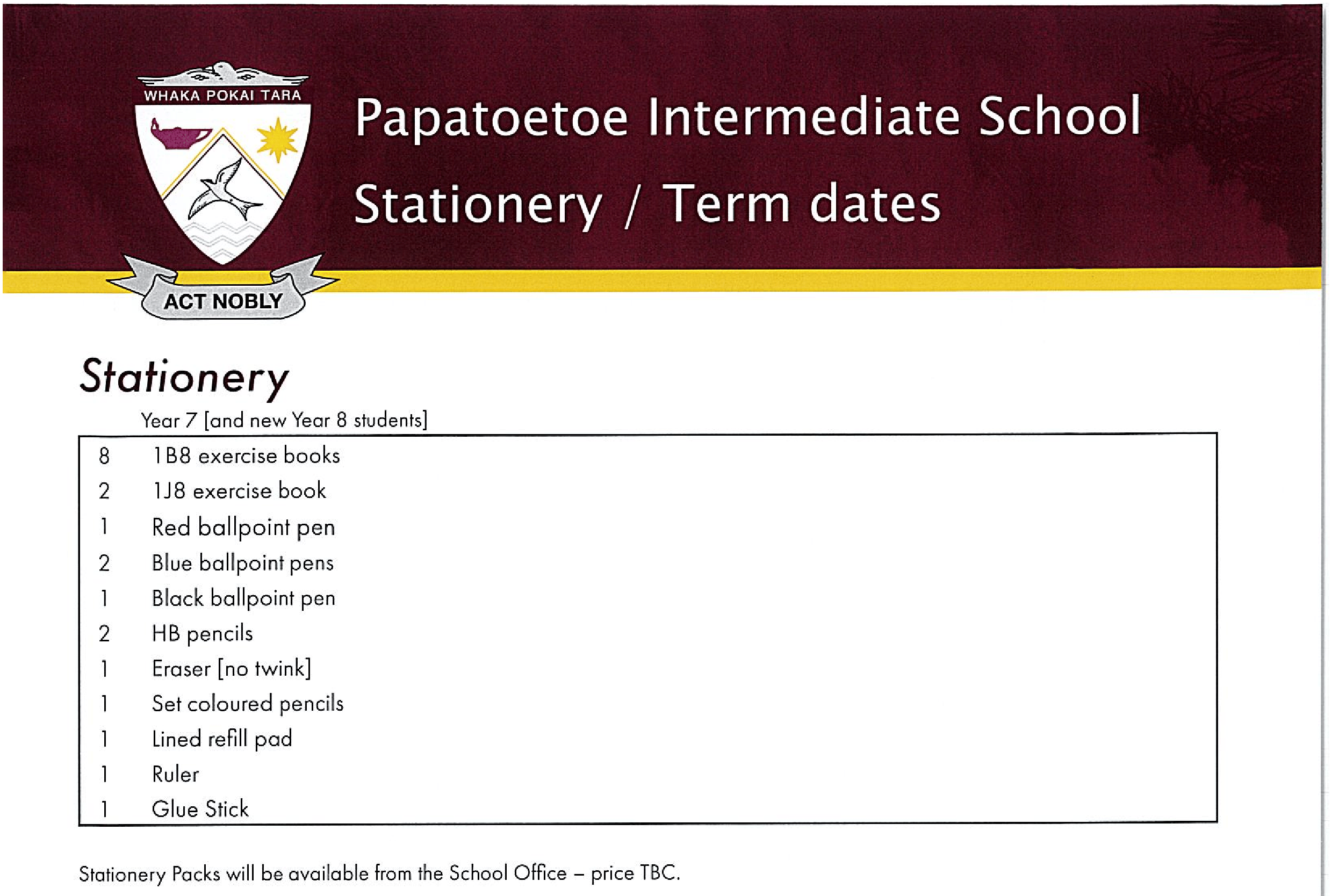 2026 Stationery List